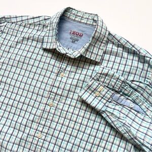 Izod Light Weight Poplin Men’s button down shirt in blue/white plaid size small